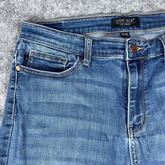 Judy Blue Jeans Womens 15 32‎ Skinny Fit Blue Distressed Raw Hem Stretch Denim - Picture 3 of 14